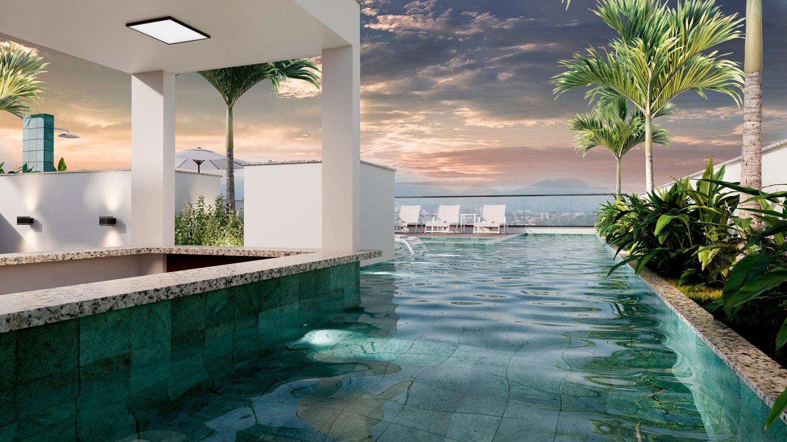 Bar da piscina entardecer